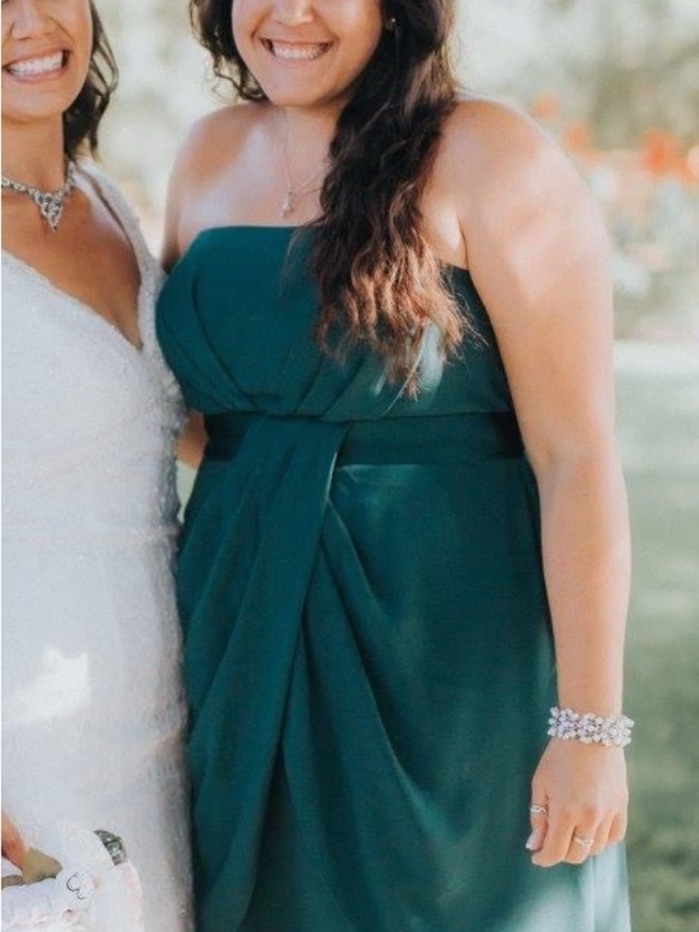 White by Vera Wang Strapless Emerald Green Bridesmaid Gown
